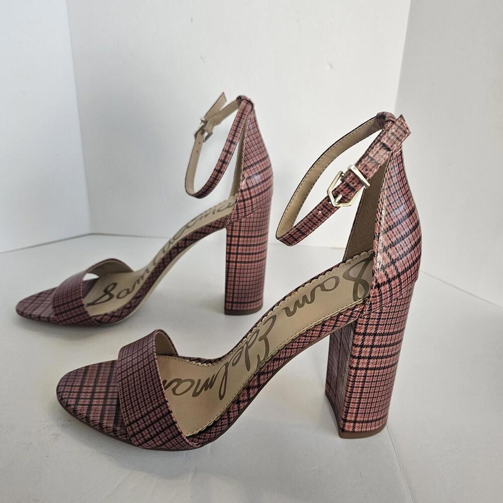 Sam Edelman Shoes Pink Plaid Preppy Summer Chic Chunky Heels Sz 8.5 NWOB - Picture 2 of 6